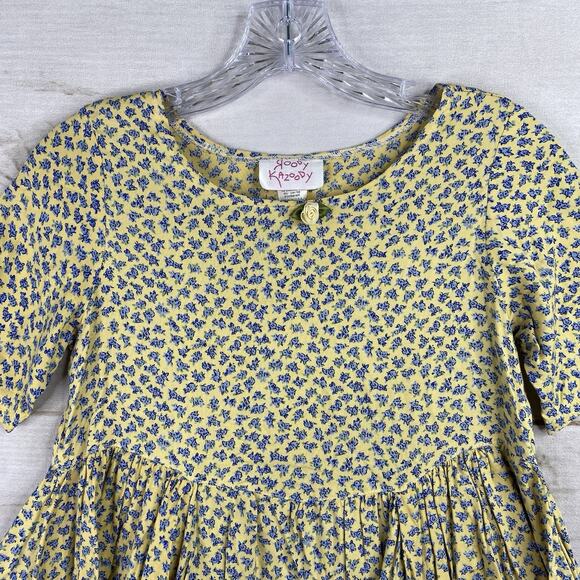 Roody Kazoody Girls Dress Sz 7 Yellow Blue Floral Boho Asymmetrical Hem Vtg 90s - Picture 2 of 8